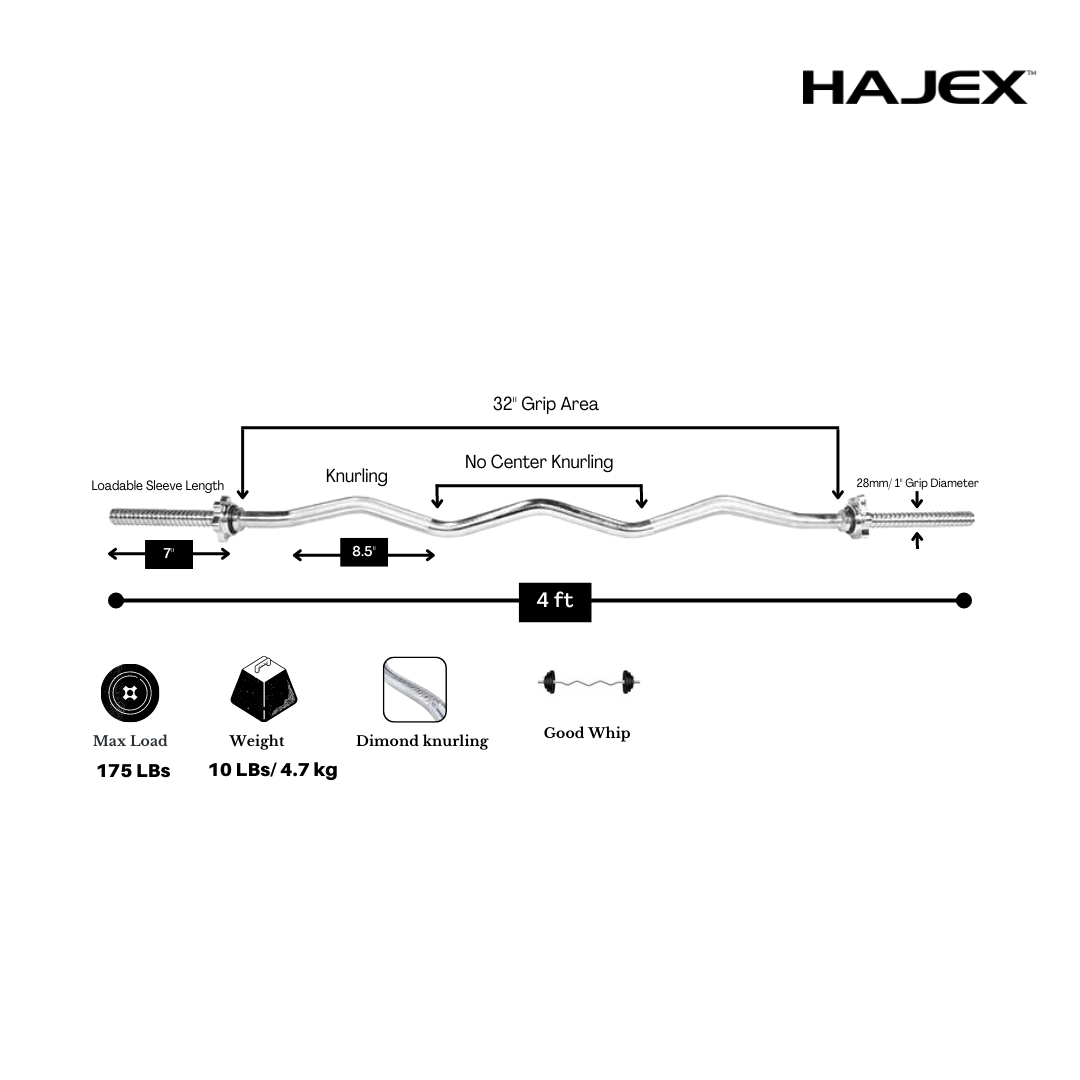 HAJEX Olympic and Standard Barbell Bars with Bearings and High Loading Capacity