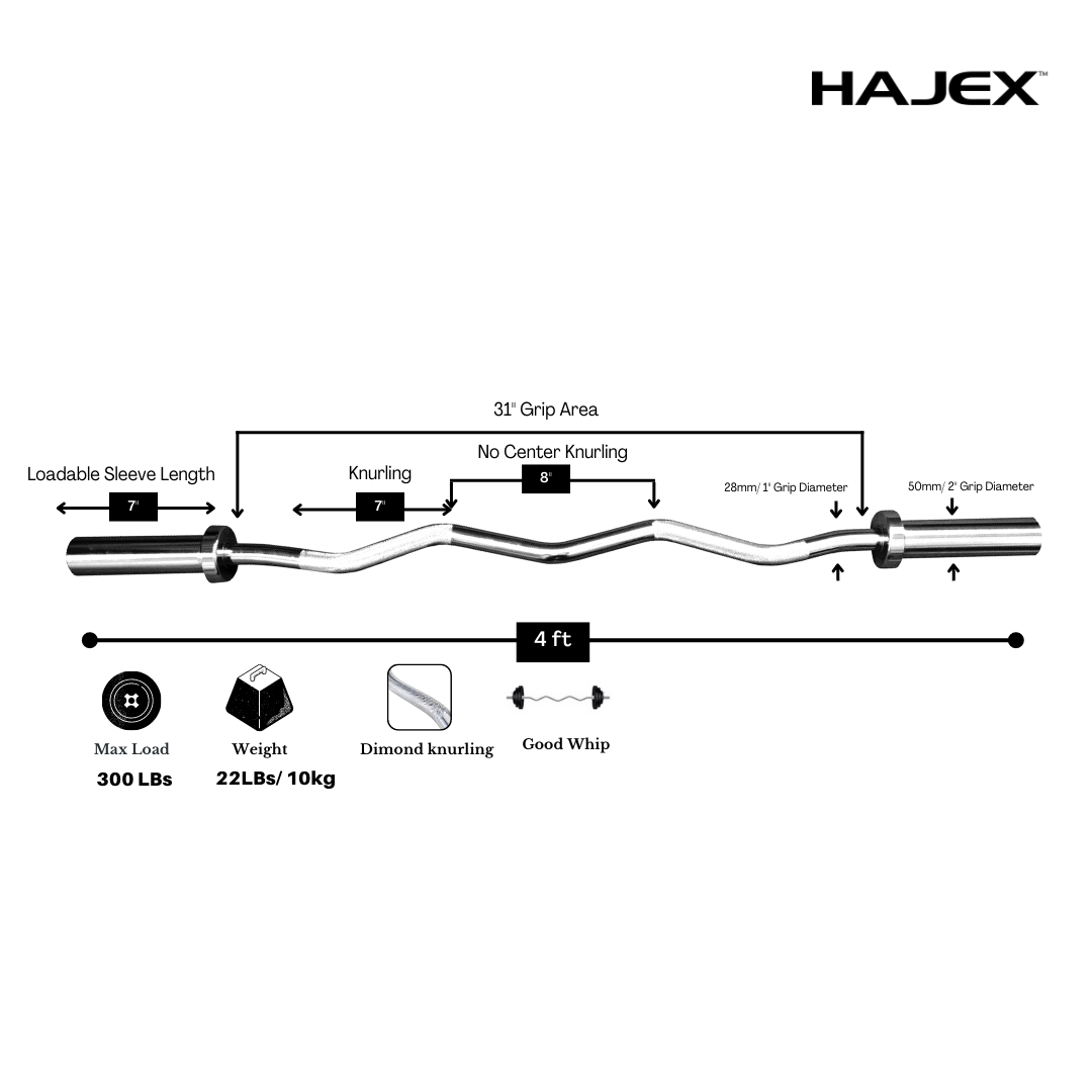 HAJEX Olympic and Standard Barbell Bars with Bearings and High Loading Capacity