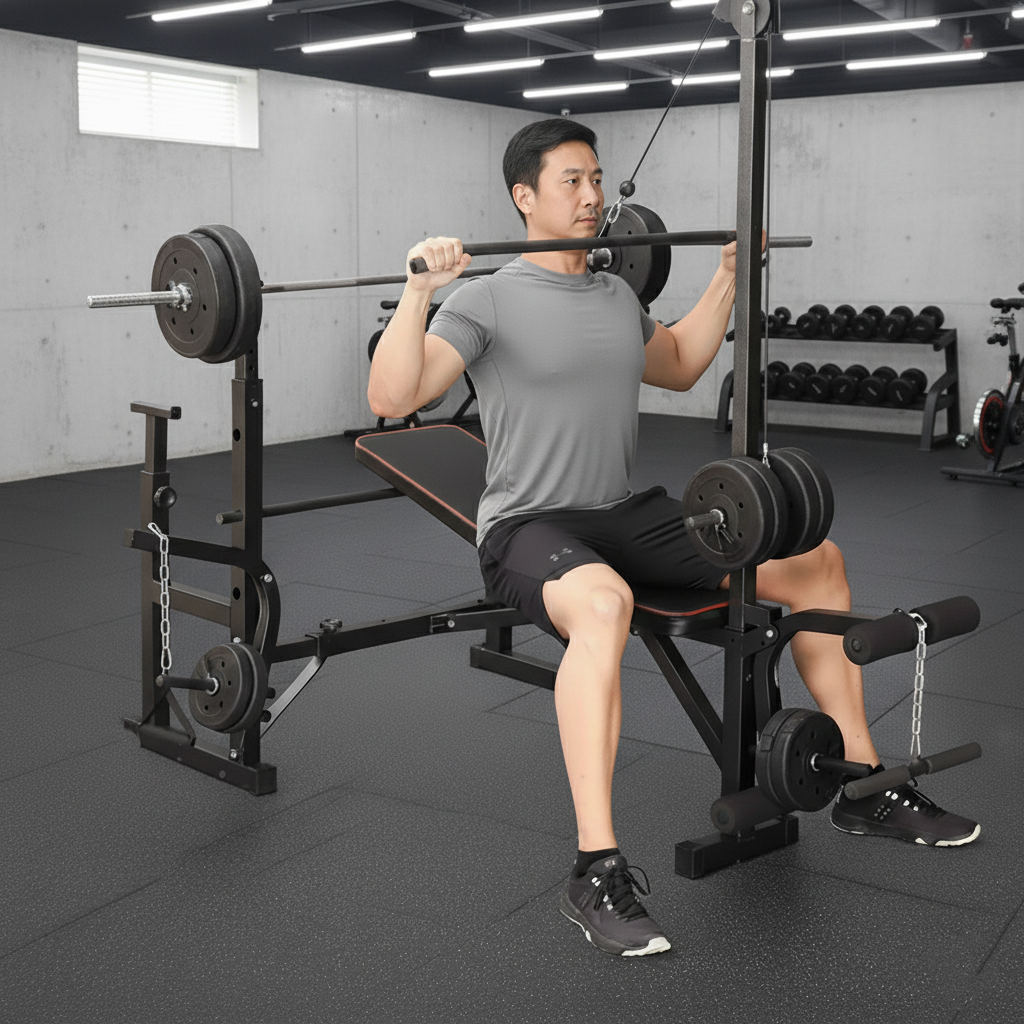 Adjustable Workout Bench with Lat Pulldown Pulley, Scott Bench & Barbell Rack ST6655