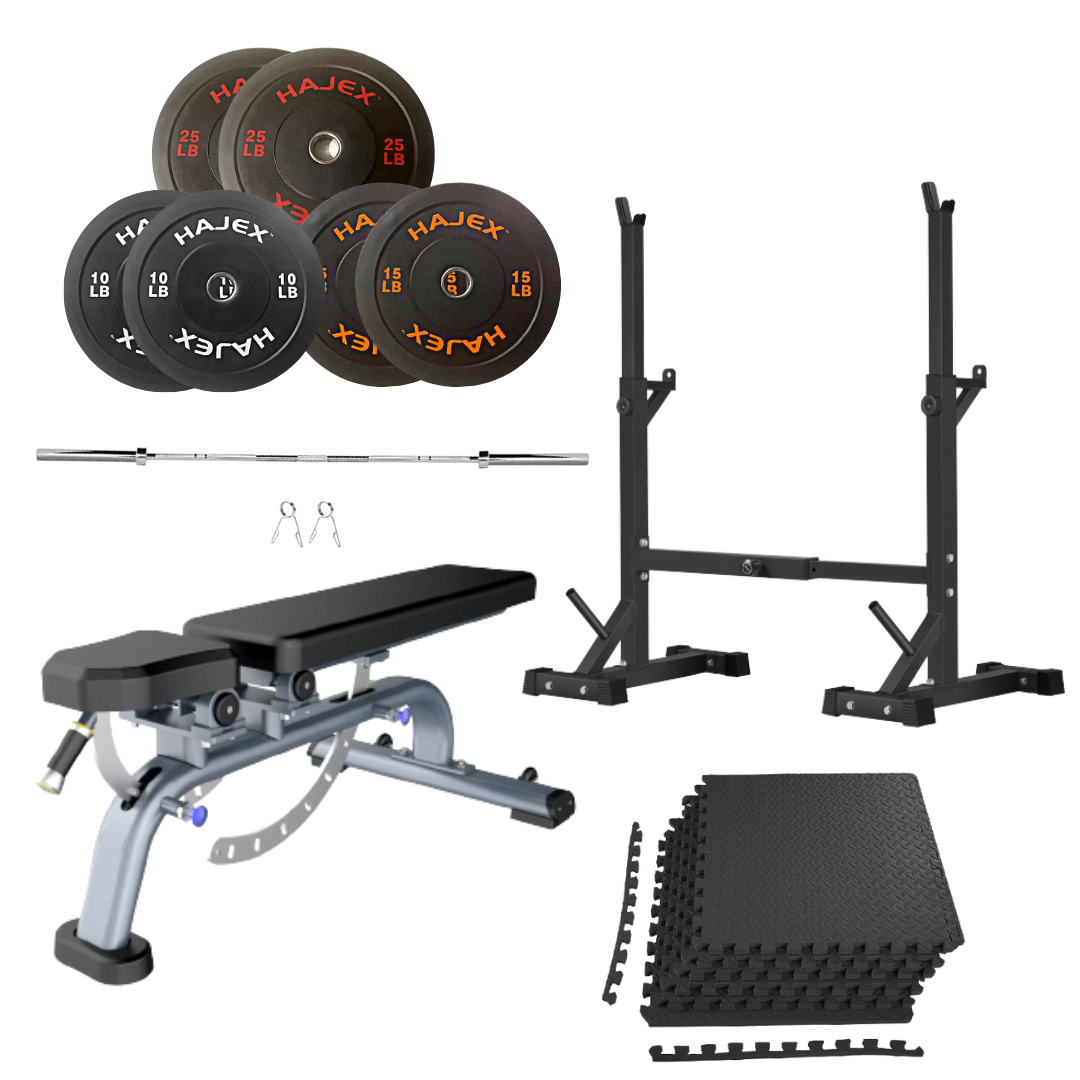 Bench Press Stack with Squat Rack, Weight Plates and Barbell Bar ...