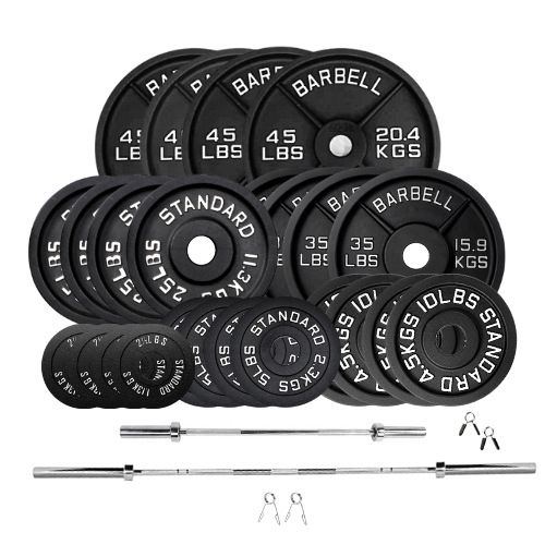 Bench Press Stack with Squat Rack, Weight Plates and Barbell Bar